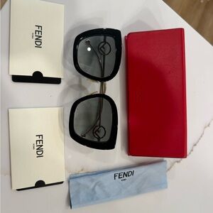 Fendi Black Square Women’s Sunglasses with Red Case